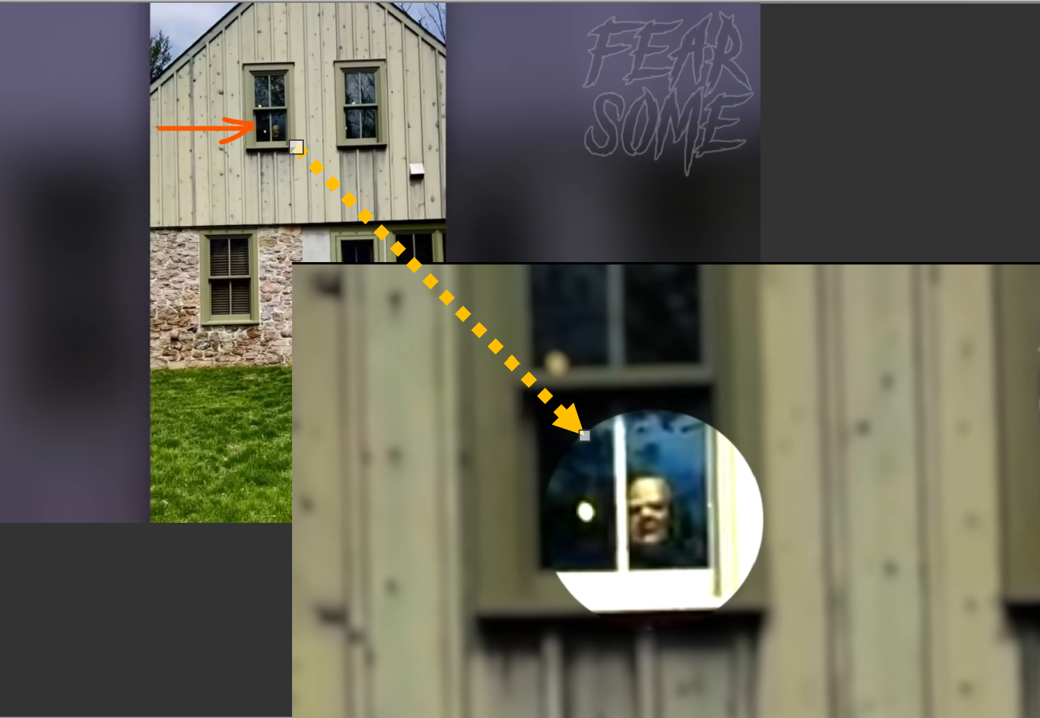 While recording her hens during the day, when she started to pan over to the house and capture what appears to be an apparition's face in a top floor window.