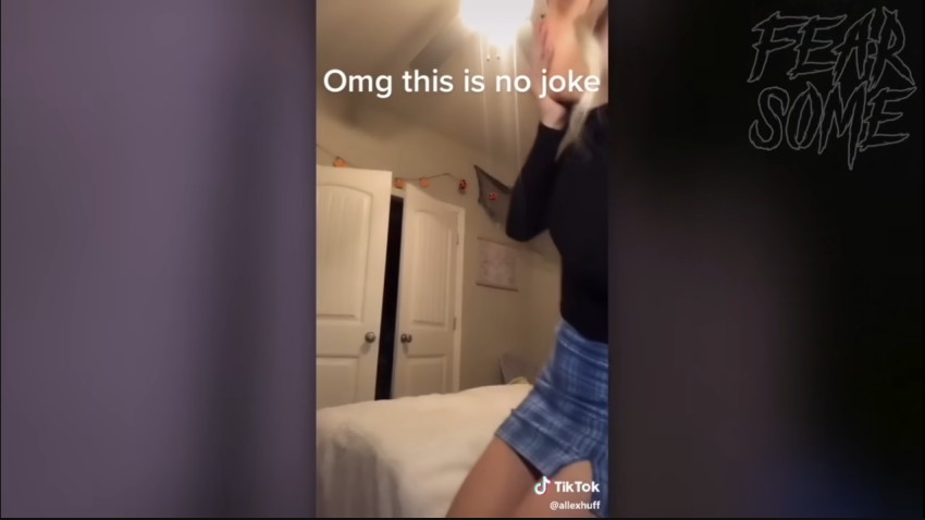 A girl showing a makeup tutorial experience poltergeist activity.