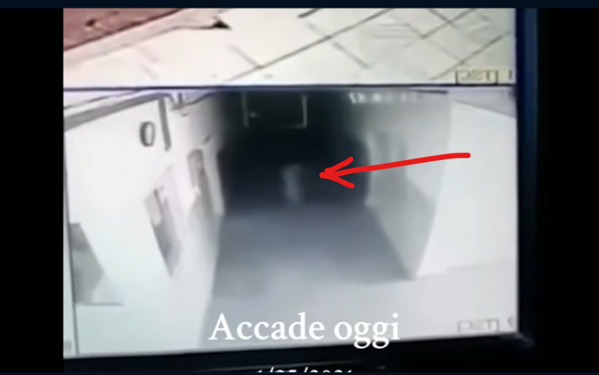 User is review CCTV, and is showing what appears to be an apparition walking across the hallway.